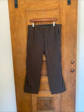 North Face womens organic cotton pant brown LARGE drawstring pockets